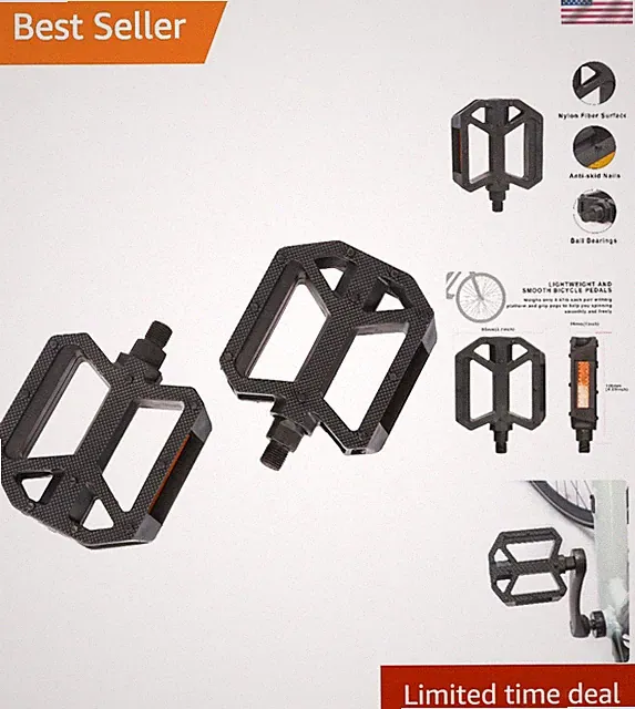 Durable Reflective Bike Pedals for Kids and Adults, Anti-Slip, 1/2" & 9/16"